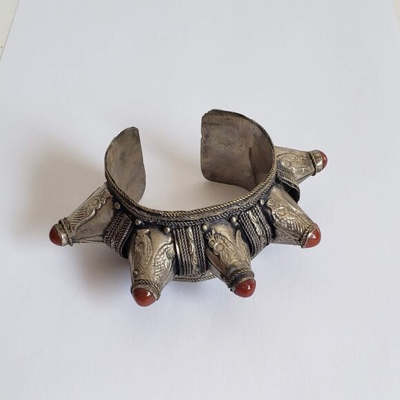Tribal Ethnic CARNELIAN CUFF Bracelet Rustic Metal Natural Stone - Picture 11 of 14